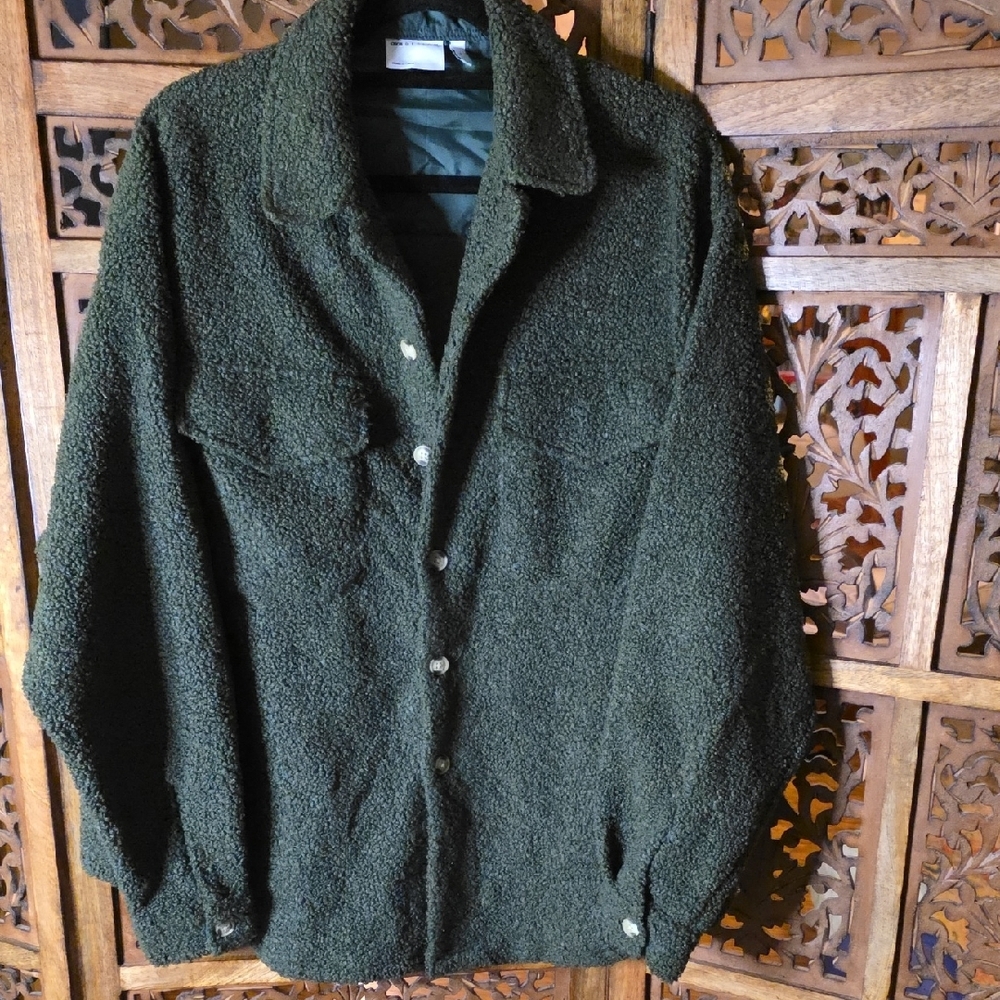 🌟 ASOS Dark Green Sherpa Shirt Jacket Size Medium